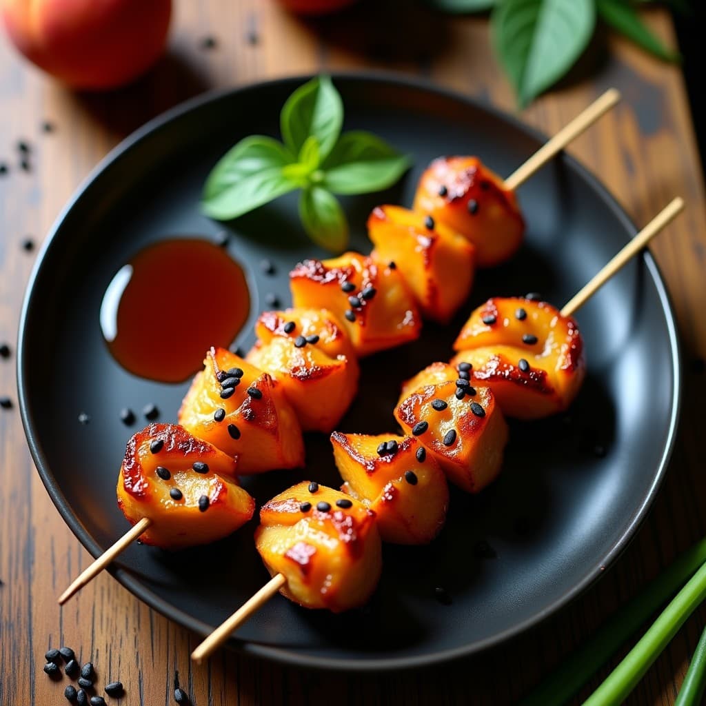 Brochetas de Pollo al Miso y Melocotón: Receta Japón-Caribeña en Airfryer con Dulzor Umami