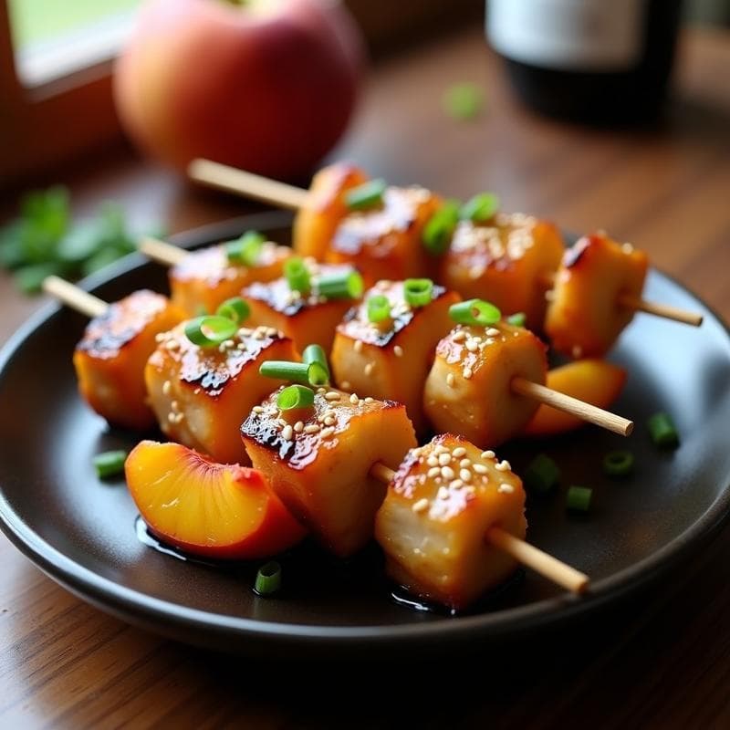 Brochetas de Pollo Marinado en Miso y Melocotón: Receta Japonesa a la Plancha en 15 Minutos