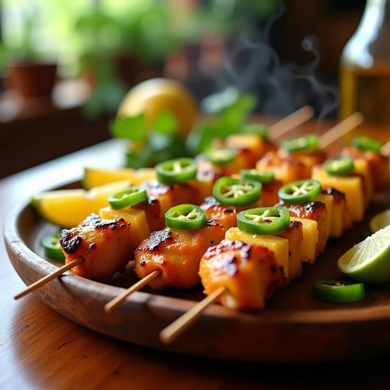 Brochetas de Pollo Marinado con Piña y Jalapeño: Receta en Airfryer con Sabor Caribeno