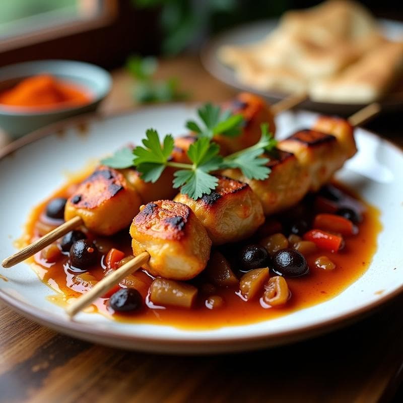 Brochetas de Pollo al Satajel con Pisto de Berenjena: Receta Georgiana en Olla Exprés