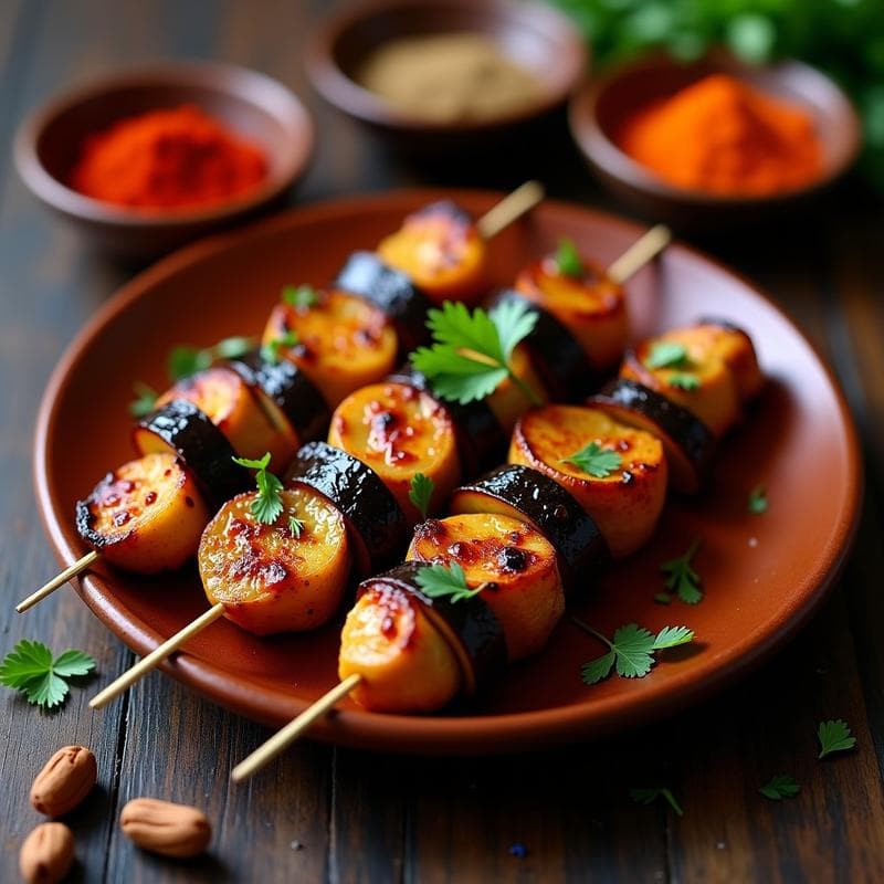 Brochetas de Pollo al Satarash con Berenjena Asada: Receta Georgiana en Airfryer