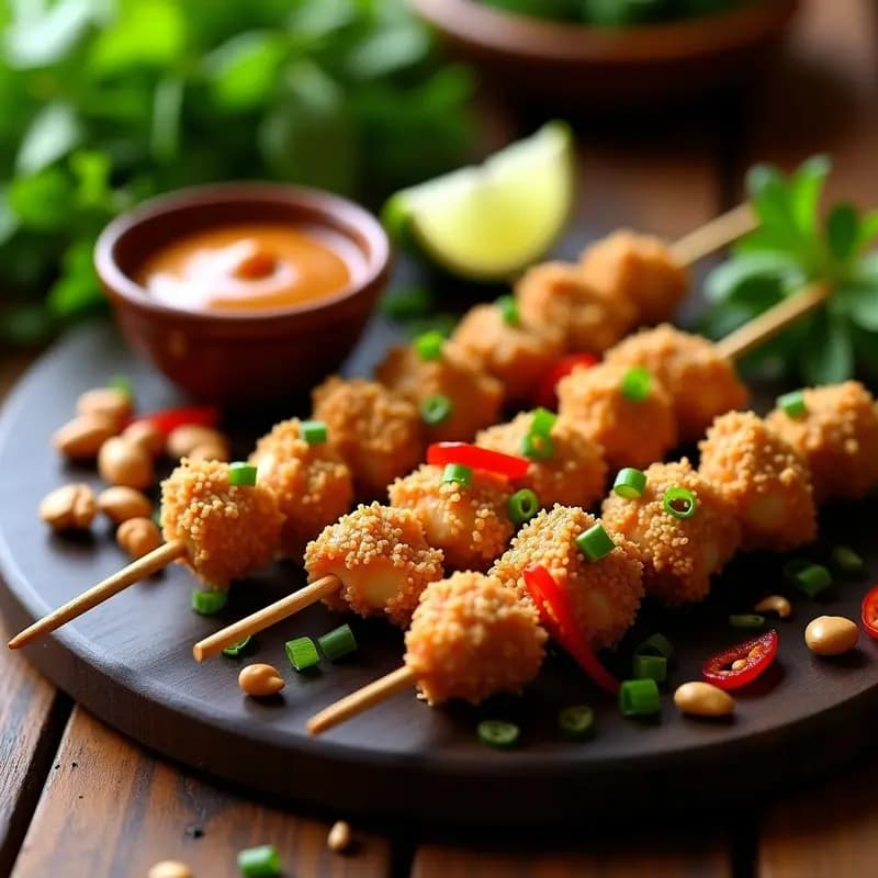 Brochetas de Pollo al Satay con Cacahuetes: Receta Tailandesa en 20 Minutos con Toque Crujiente