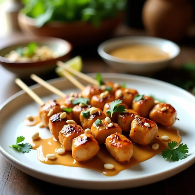 Brochetas de Pollo Satay en Thermomix: Receta Tailandesa Fácil con Salsa de Cacahuete