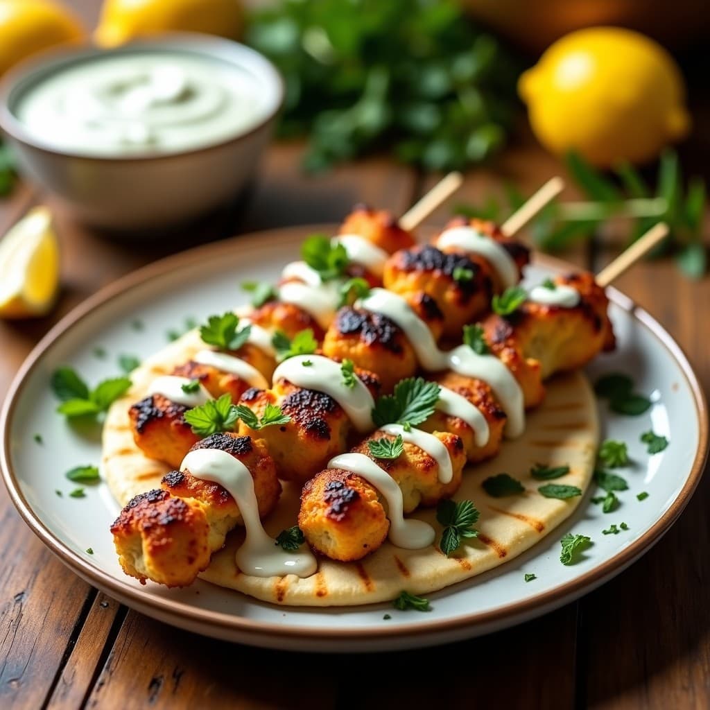 Brochetas de Pollo al Sataziki: Receta Griega en Airfryer con Pita de Coliflor