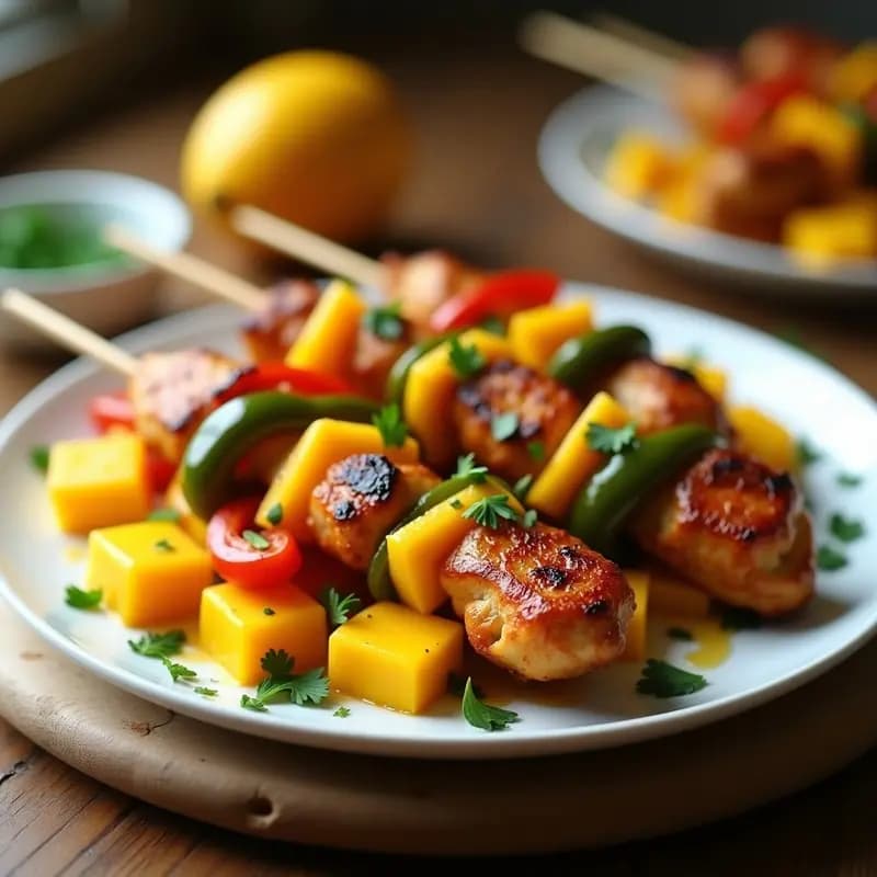Brochetas de Pollo al Senape con Mango y Pimiento: Receta Francés en Airfryer