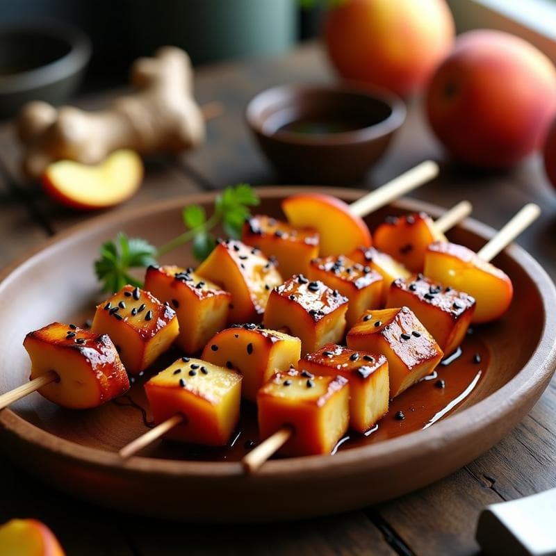 Brochetas de Pollo Teriyaki y Durazno con Sésamo Negro: Receta Japo-Brasileña en 20 Minutos