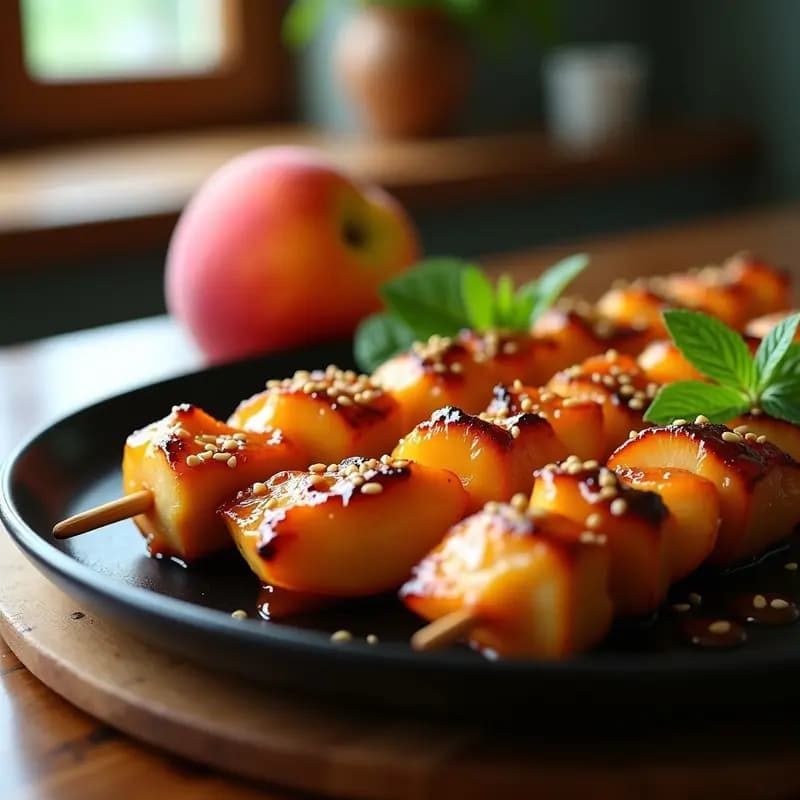 Brochetas de Pollo Teriyaki y Melocotón con Glaseado de Miel y Wasabi: Dulce Picante que Engancha