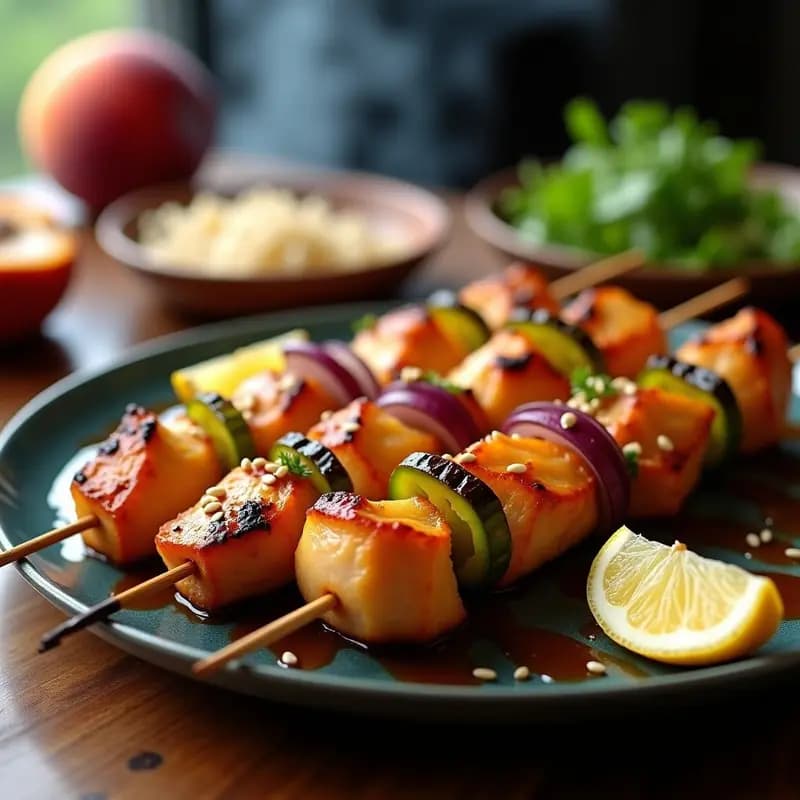 Brochetas de Pollo Teriyaki y Melocotón a la Parrilla: Fusion Japonesa-Veraniega