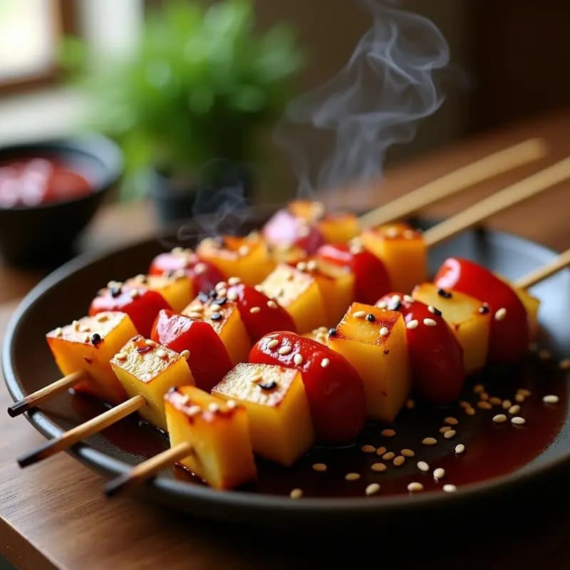 Brochetas de Pollo Teriyaki con Piña y Pimiento: Combinación Dulce-Salada al Estilo Japonés