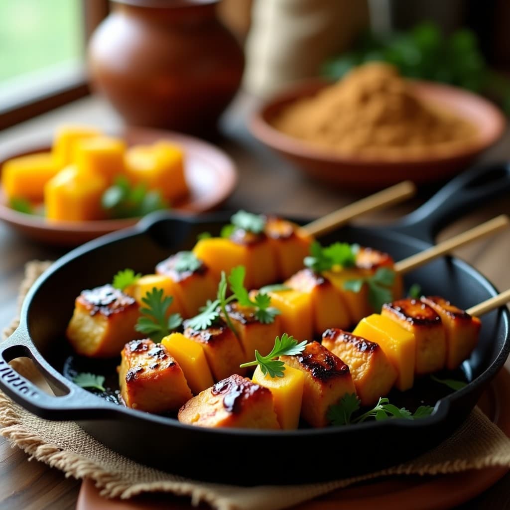 Brochetas de Pollo Tikka con Mango y Cilantro: Receta India en Sartén en 20 Minutos