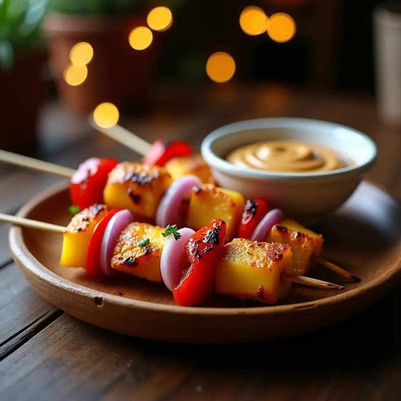 Brochetas de Pollo Tikka con Satay de Cacahuete y Piña Asada: Receta Fusion India-Tailandesa