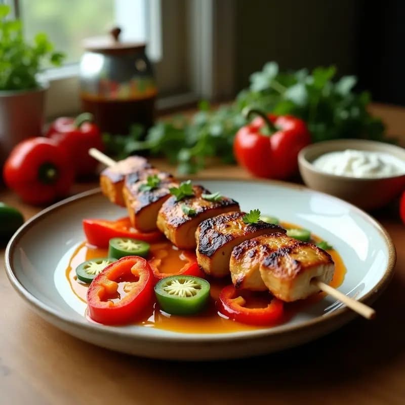 Brochetas de Pollo Tikka con Yogur de Coco y Pimientos Asados: Receta Pakistaní en Grill