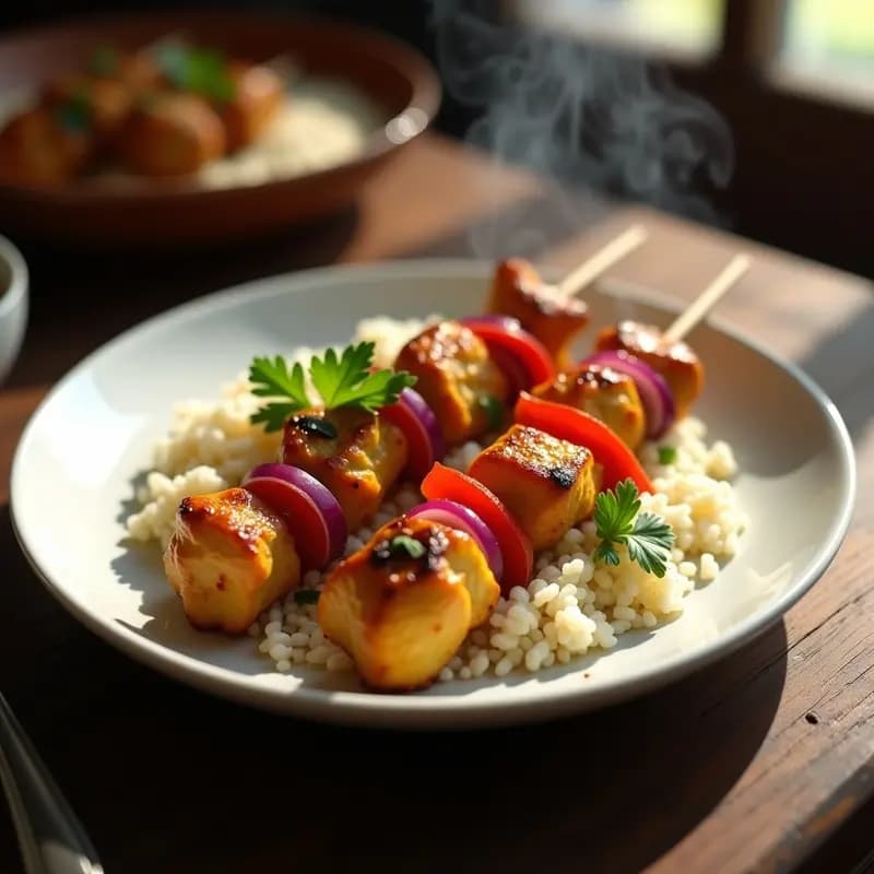 Brochetas de Pollo Tikka con Yogur de Cúrcuma: Receta India en Olla Exprés con Toque Ahumado