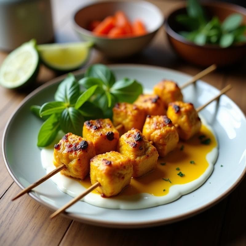 Brochetas de Pollo Macerado en Yogur de Coco y Cúrcuma: Receta en Airfryer con Toque Indio