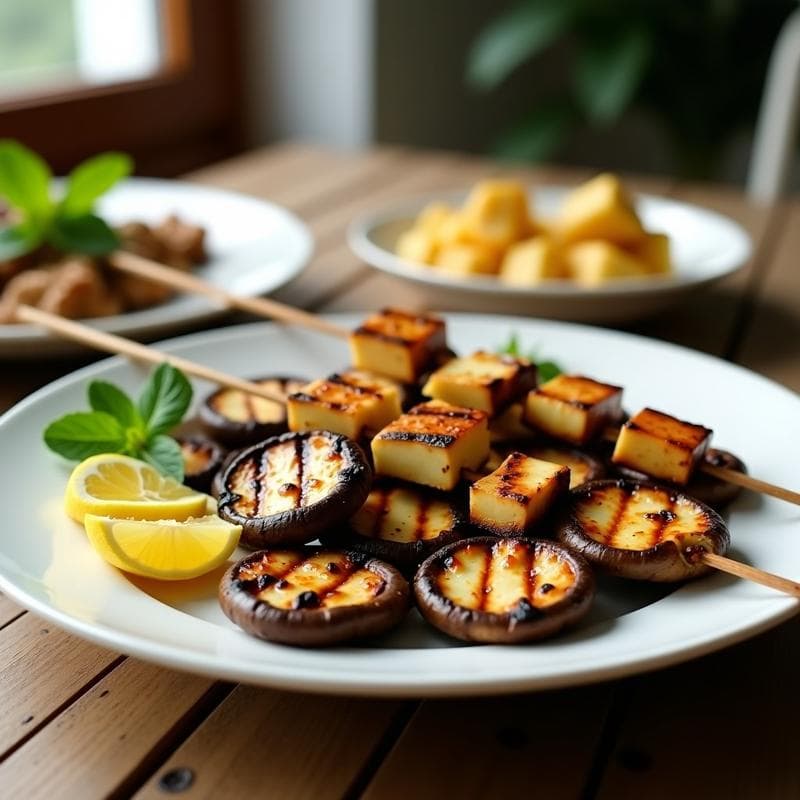 Brochetas de Champiñones Portobello y Queso Halloumi a la Plancha: Receta Mediterránea en Airfryer