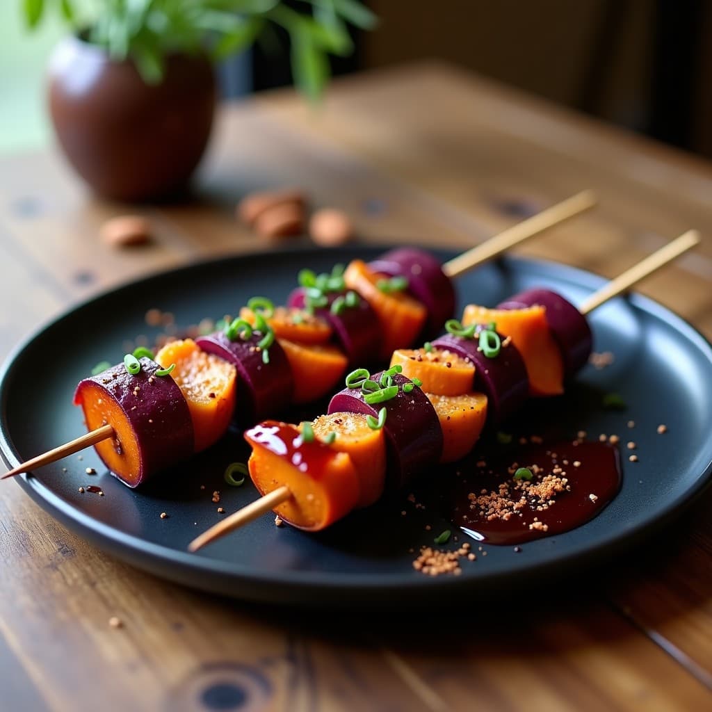 Brochetas de Pulpo y Batata Morada con Mojoht de Ajo Negro: Receta Gourmet en Airfryer