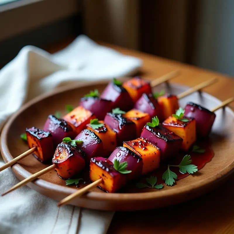 Brochetas de Pulpo y Batata Morada con Marinada de Pimentón de la Vera: Receta Gallego-Andina