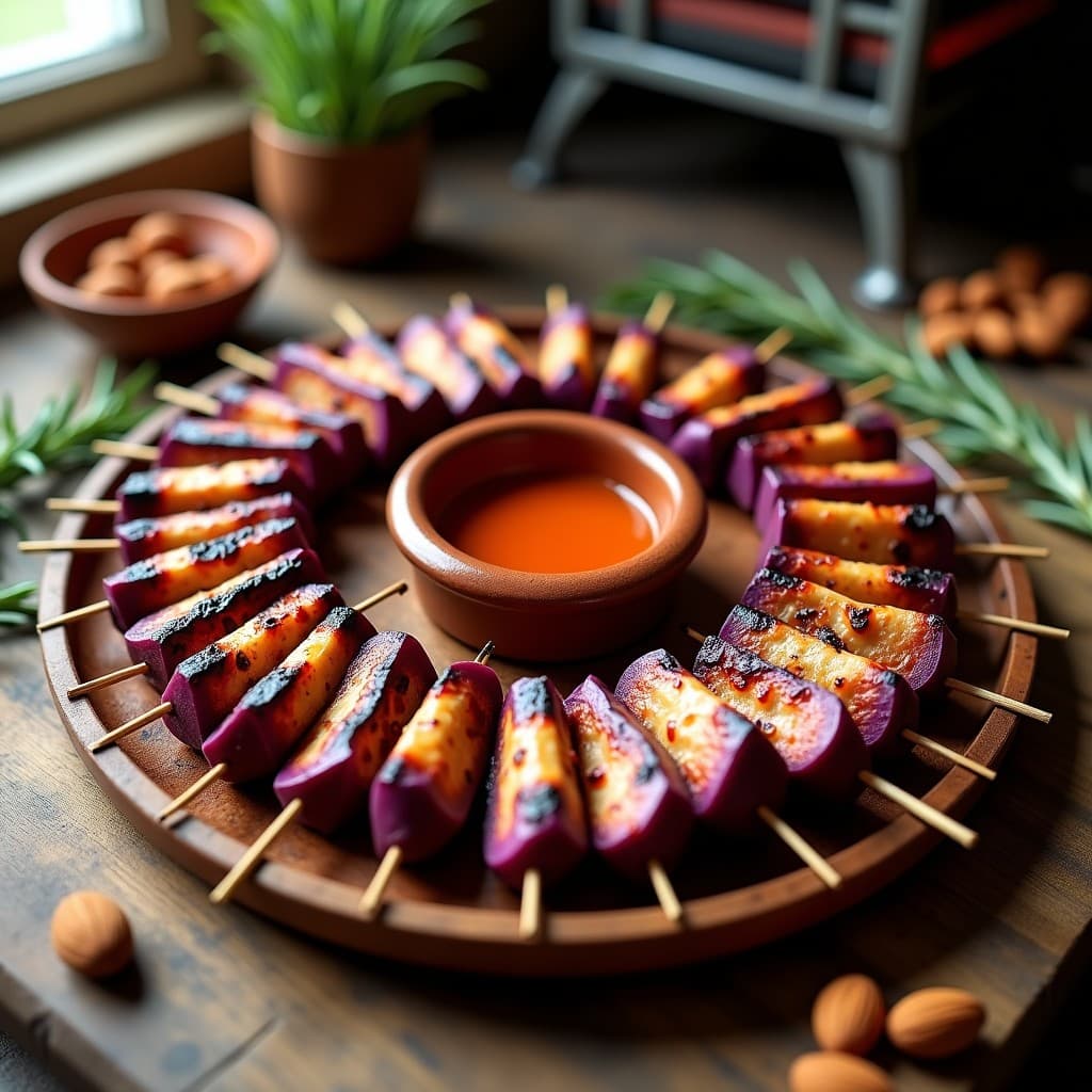 Brochetas de Pulpo y Batata Morada con Romesco de Almendras: Receta Española en Grill