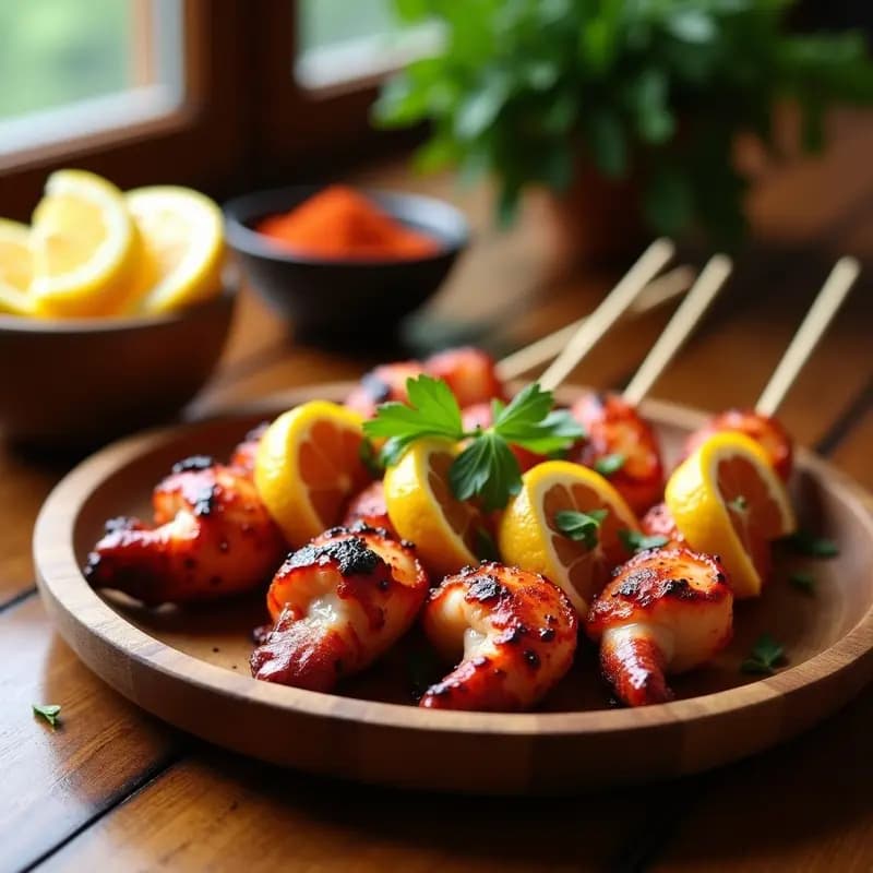 Brochetas de Pulpo y Limón con Pimentón de la Vera: Aperitivo Español en Grill