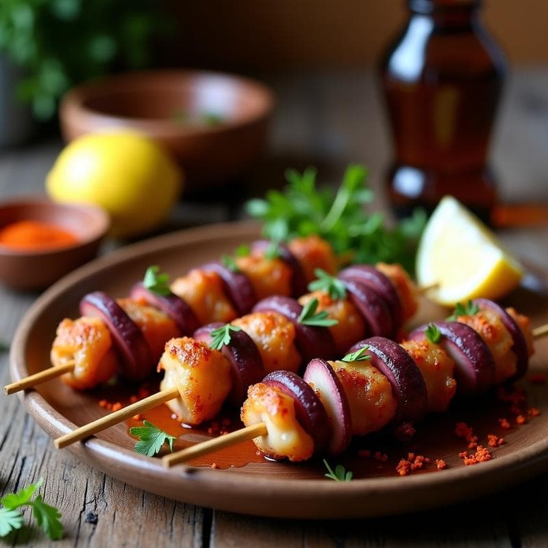Brochetas de Pulpo y Patata Morada: Receta Gallega en Airfryer con Pimentón de Padron
