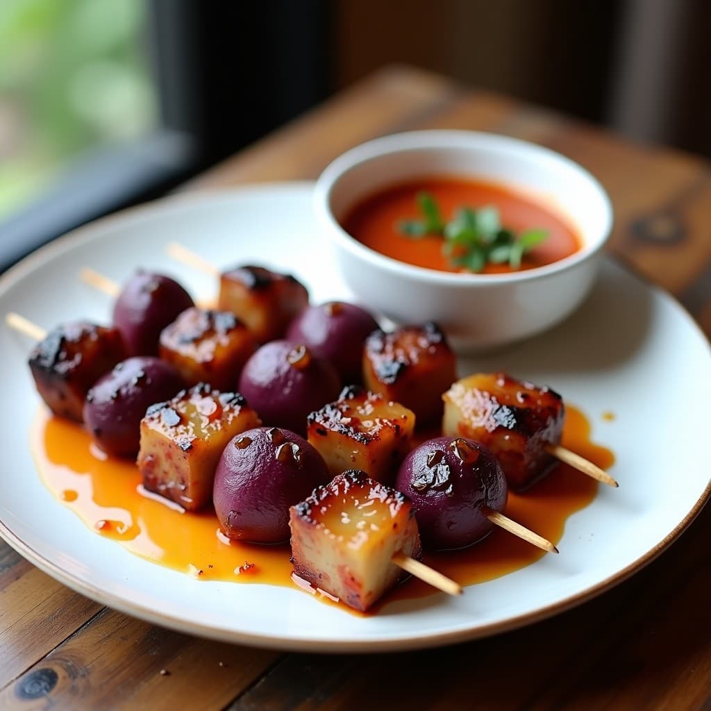 Brochetas de Pulpo y Patata Morada con Romesco: Receta Española en Airfryer con Toque Moderno