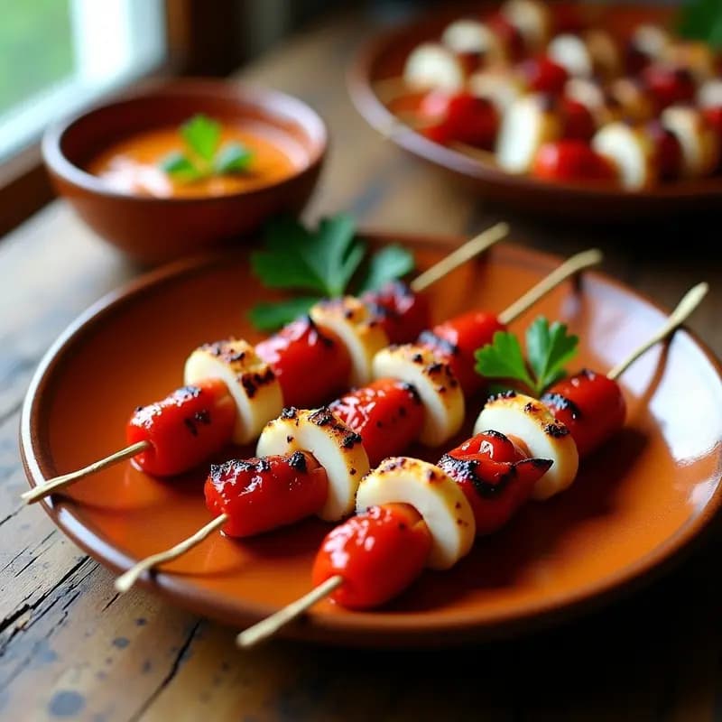 Brochetas de Pulpo y Pimiento del Piquillo con Romesco: Receta Española en Grill