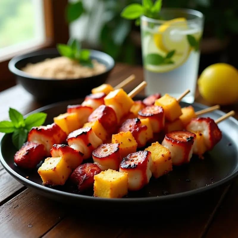 Brochetas de Pulpo y Yuca con Mojito de Hierbabuena: Receta Cubana en Airfryer