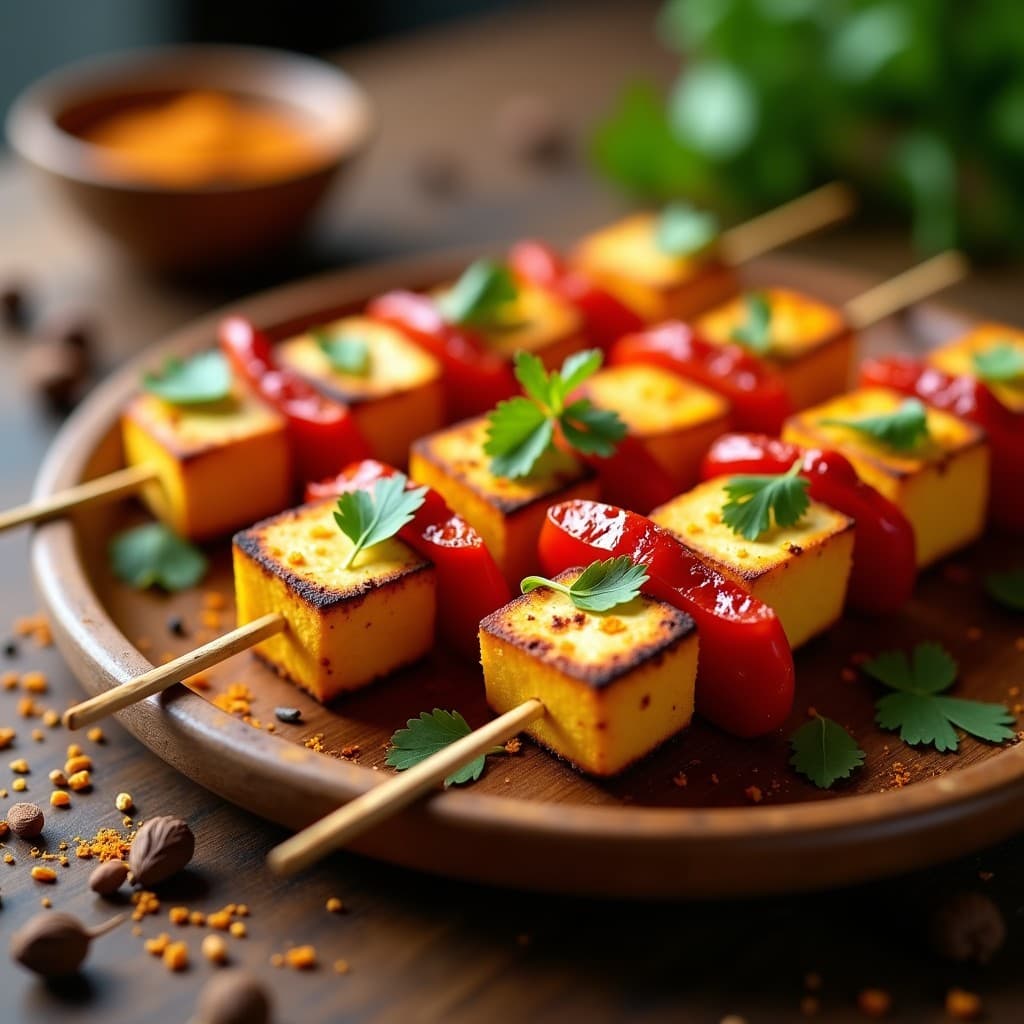 Brochetas de Queso Paneer y Pimientos Asados: Entrante Indio en Airfryer con Masala