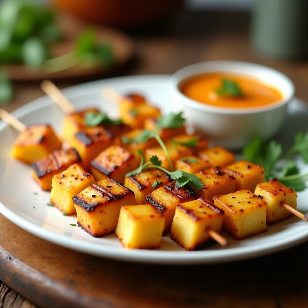 Brochetas de Queso Paneer y Piña: Receta en Airfryer con Salsa de Mango y Cilantro