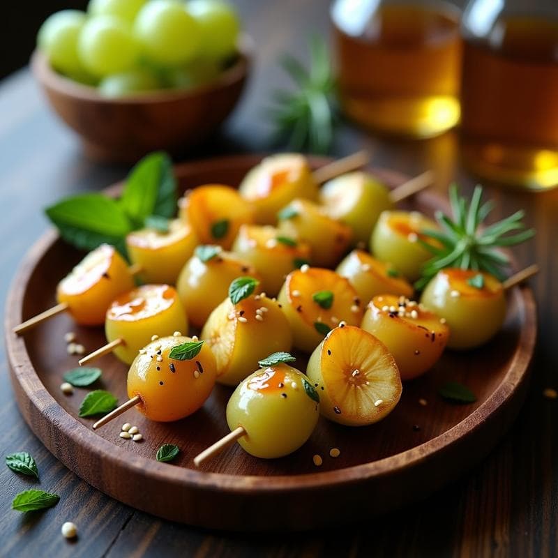 Brochetas de Queso Paneer y Uvas con Miel y Romero: Entrante Indio en 15 Minutos