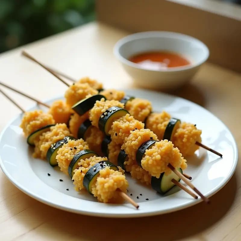 Brochetas de Quinoa y Calabacín con Aderezo de Aceite de Sésamo: Receta Japonesa en Airfryer