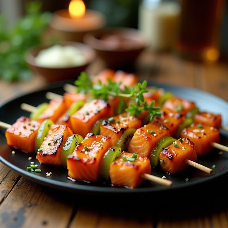 Brochetas de Salmón Ahumado y Kiwi: Receta en Airfryer con Toque Ácido-Dulce