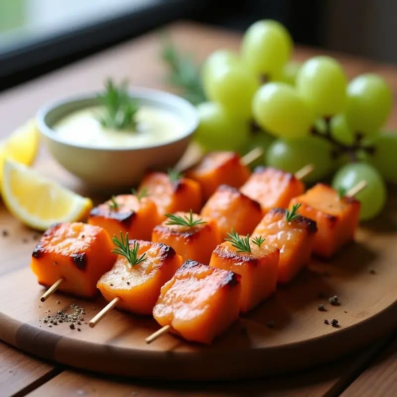 Brochetas de Salmón Ahumado y Uvas Verdes: Aperitivo Noruego Gourmet en Airfryer