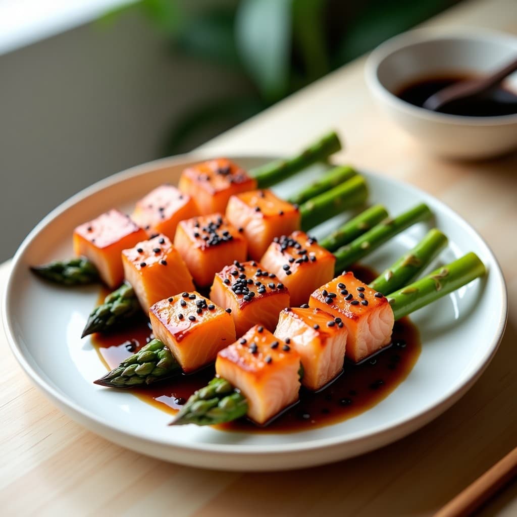 Brochetas de Salmón y Espárragos con Salsa de Sésamo: Receta Japonesa en Airfryer