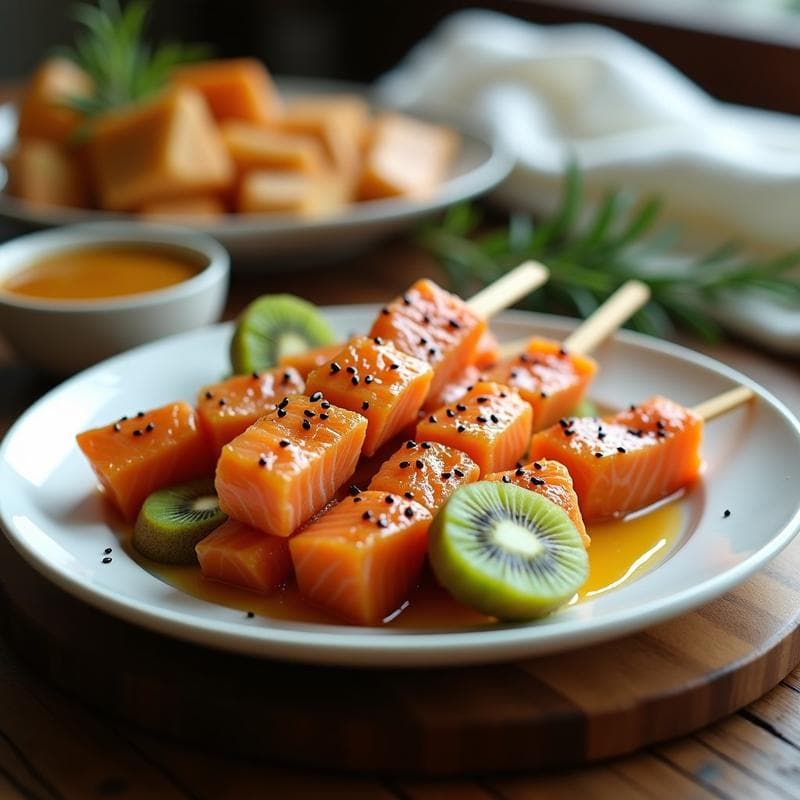 Brochetas de Salmón y Kiwi con Glaseado de Miel: Receta en Airfryer con Omega-3