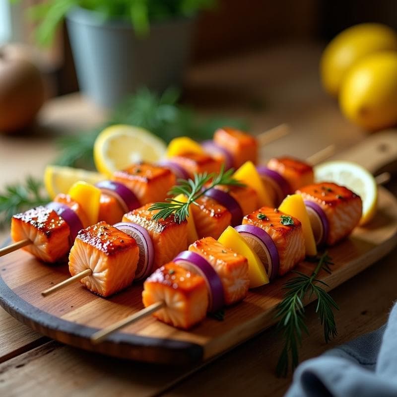 Brochetas de Salmón Marinado con Limón y Eneldo: Receta en Airfryer con Toque Nórdico