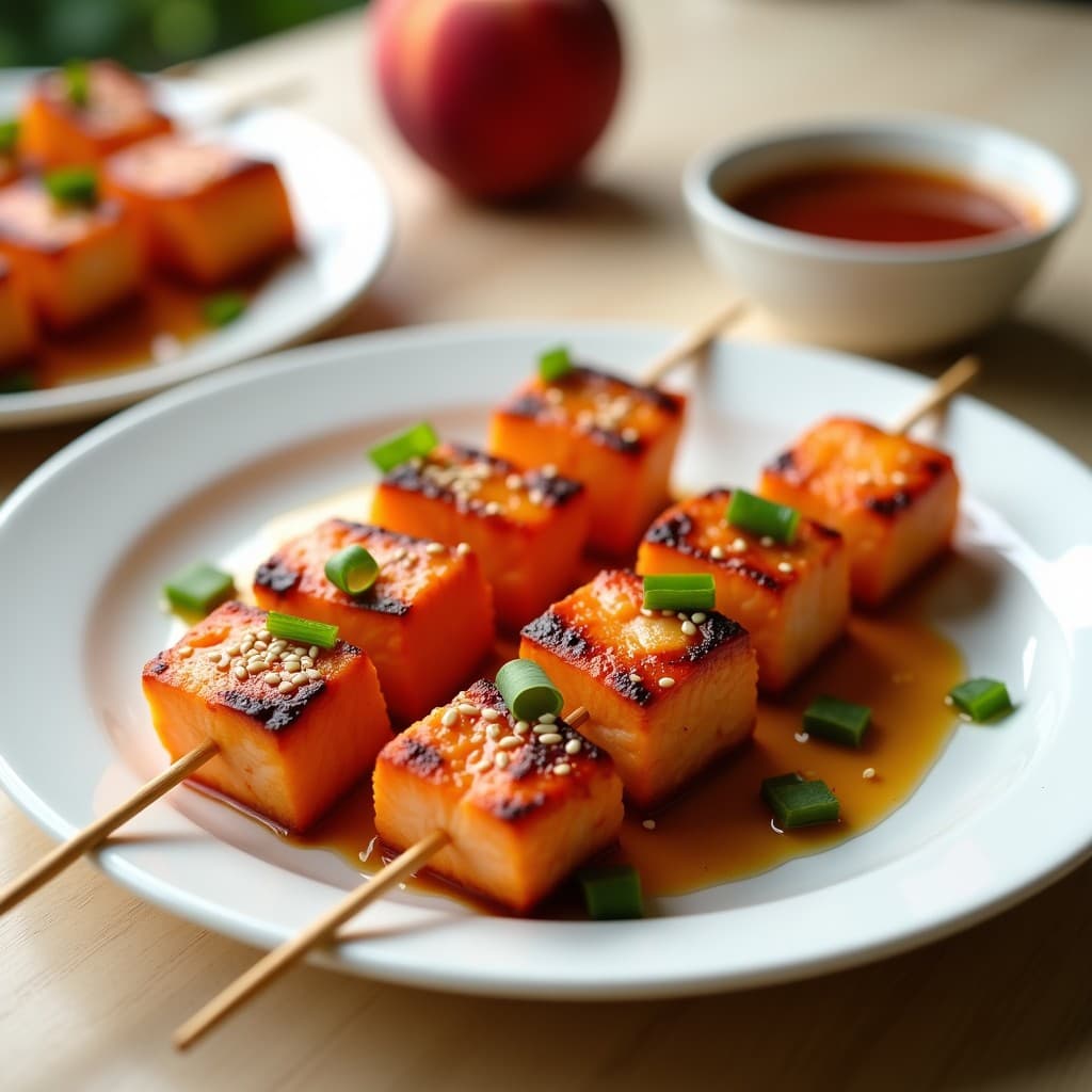 Brochetas de Salmón y Melocotón con Glaseado de Salsa Teriyaki: Receta en Airfryer con Toque Dulce-Salado