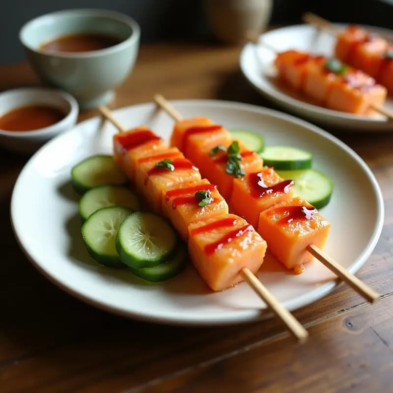 Brochetas de Salmón y Melón con Glaseado de Salsa Teriyaki: Receta Fusion en Grill