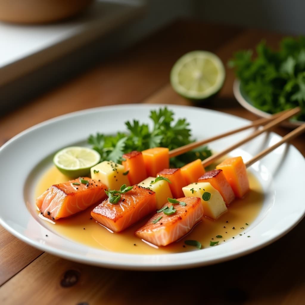 Brochetas de Salmón y Melón con Salsa de Jengibre y Lima: Receta en Airfryer Alta en Omega-3