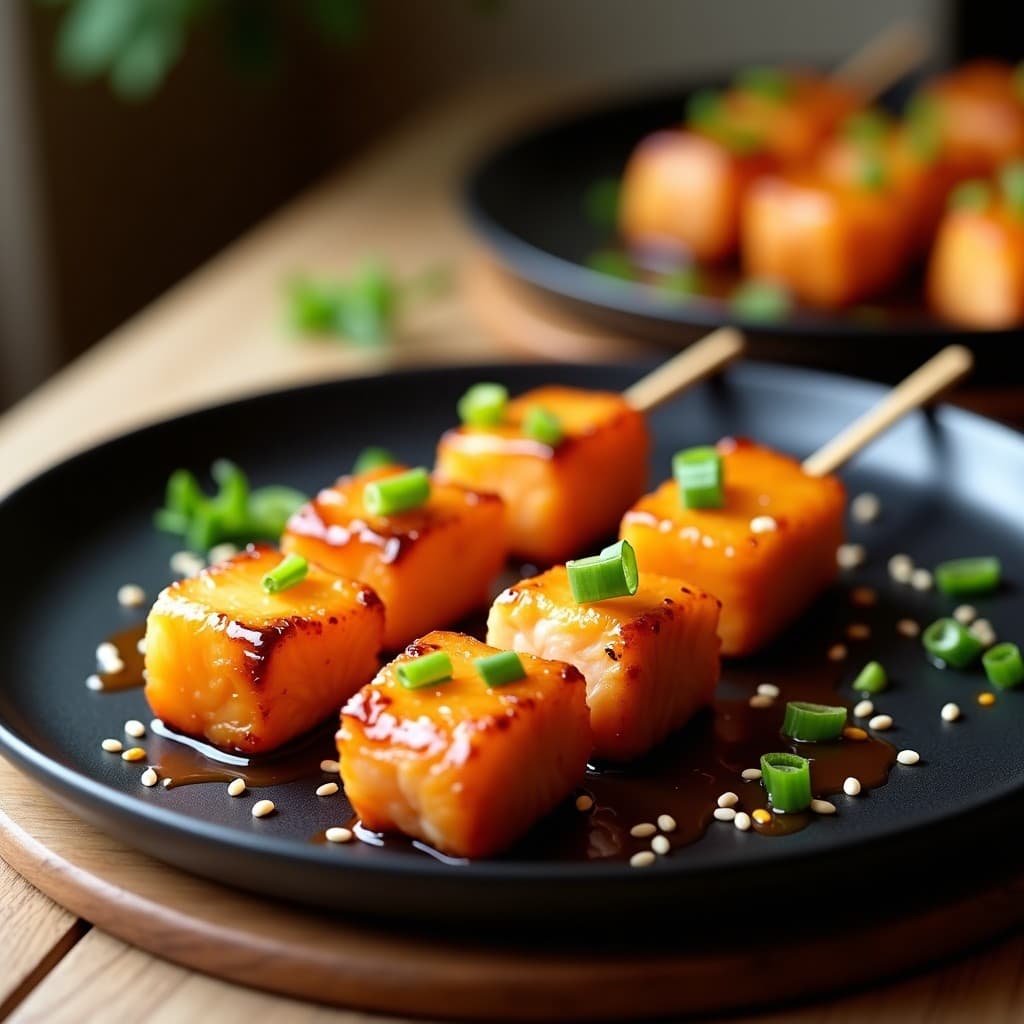 Brochetas de Salmón Marinado en Miso y Miel con Piña Caramelizada: Receta Nikkei en Airfryer