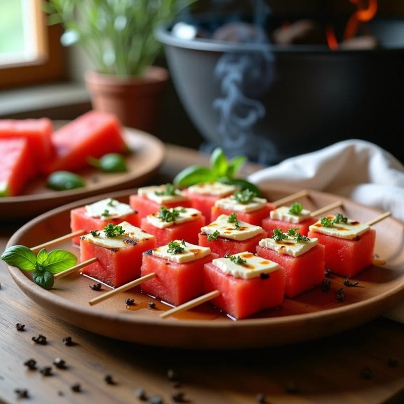 Brochetas de Watermelon y Feta Ahumada: Receta griega al grill en 12 minutos