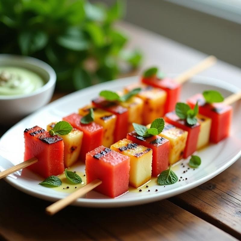 Brochetas de Watermelon y Halloumi con Salsa de Hierbas: Receta Griega Veraniega en 10 Minutos