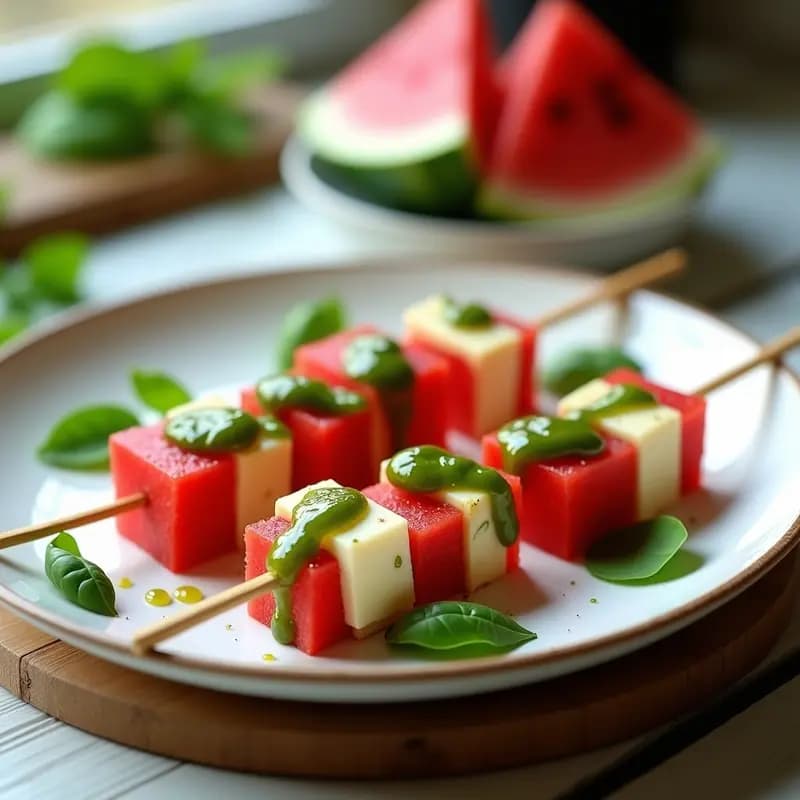 Brochetas de Sandía y Queso de Cabra con Vinagreta de Albahaca: Receta en Airfryer para Verano