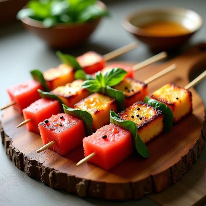 Brochetas de Sandía, Queso Halloumi y Albahaca: Aperitivo Veraniego en Airfryer