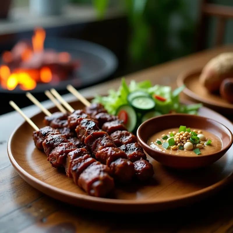Brotchetas de Sate de Ternera con Salsa de Cacahuete: Receta Indonesia en Barbacoa