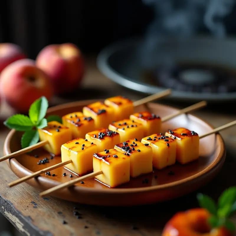 Brochetas de Saturno Peach y Queso Halloumi: Postre Salado Гриль (Gourmet)