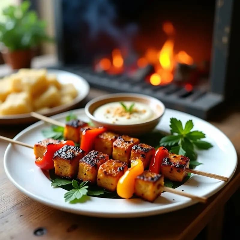 Brochetas de Seitan y Pimientos con Salsa de Tahini: Receta Mediterránea Keto en Grill