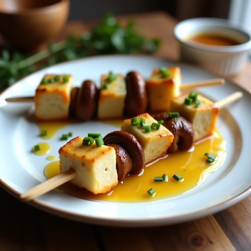 Brochetas de Seta Shitake y Terrina de Alcachofa: Aperitivo Vegano con Salsa de Mostaza y Miel