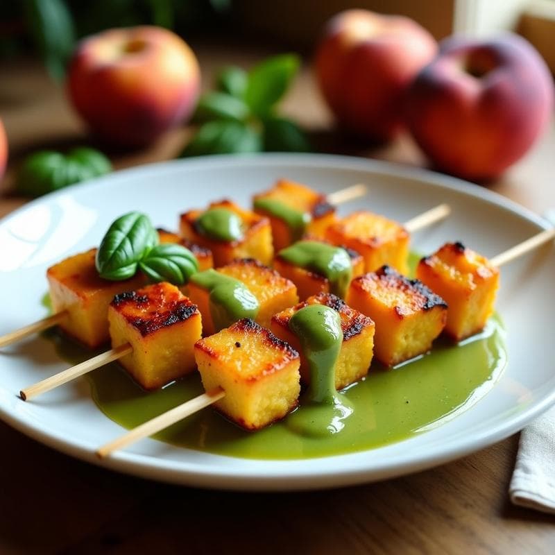 Brochetas de Toscano de Soja y Melocotón a la Plancha con Salsa de Albahaca: Receta Dulce-Salada en Airfryer