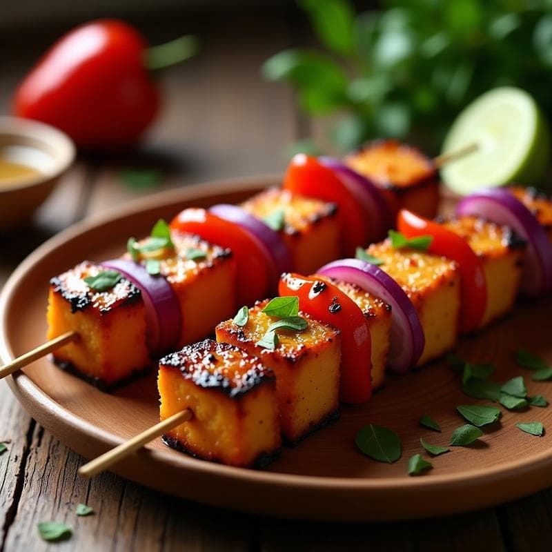 Brochetas de Tempeh Marinado con Limón Kaffir y Miel de Agave: Receta Vegana al Grill en 15 Minutos